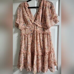 Blue B - Floral Peach Rayon Ruffle Tier Dress - Size S